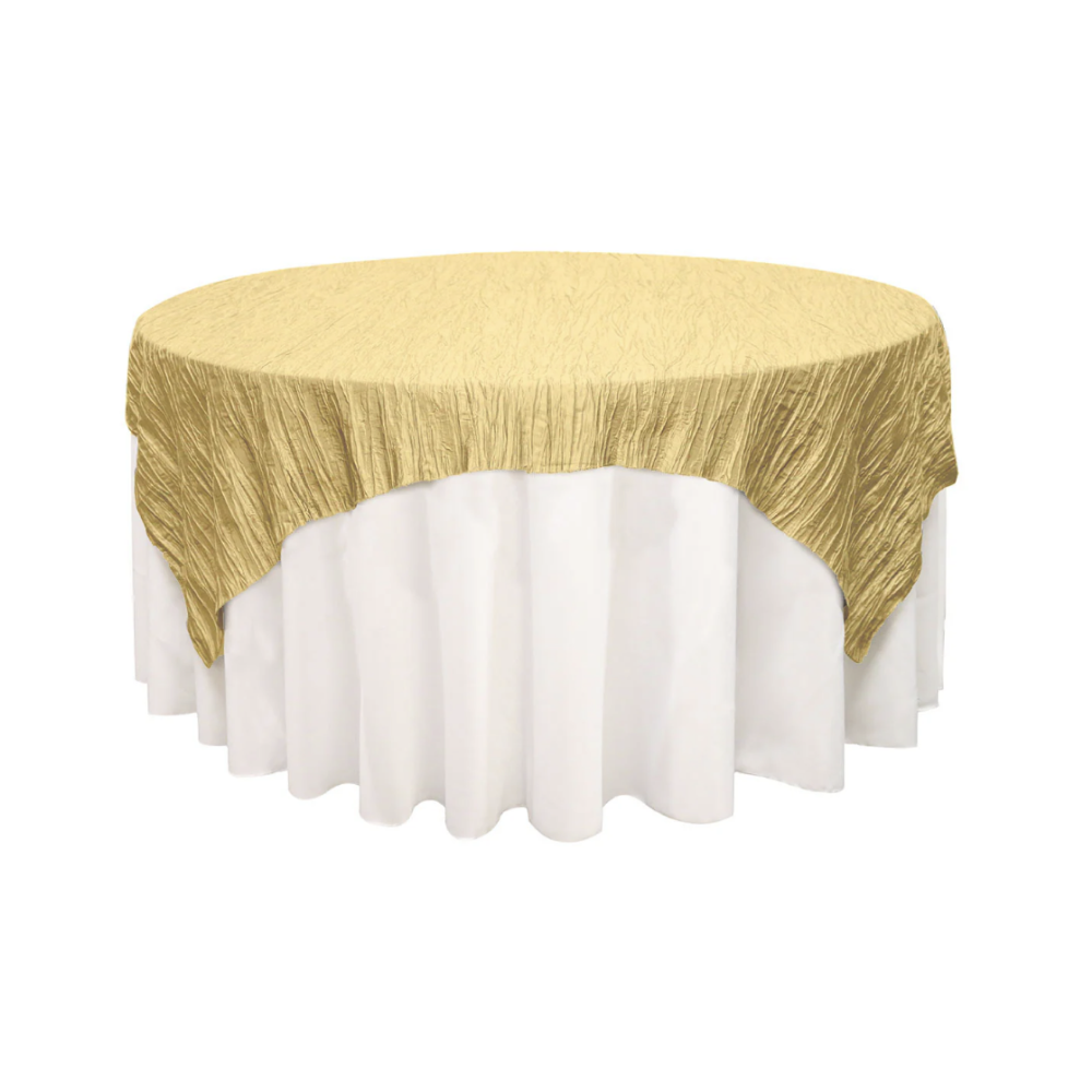 72” Square Crinkle Taffeta Table Overlay Gold
