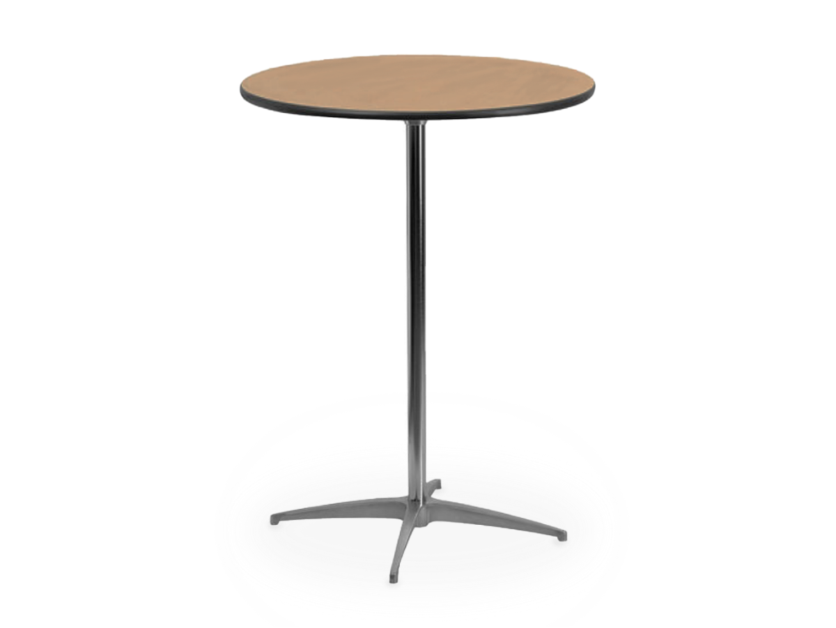 A 30-inch round cocktail table standing at 42 inches