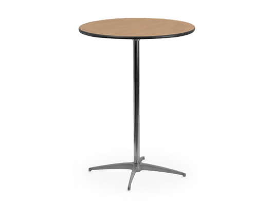 A 30-inch round cocktail table standing at 42 inches