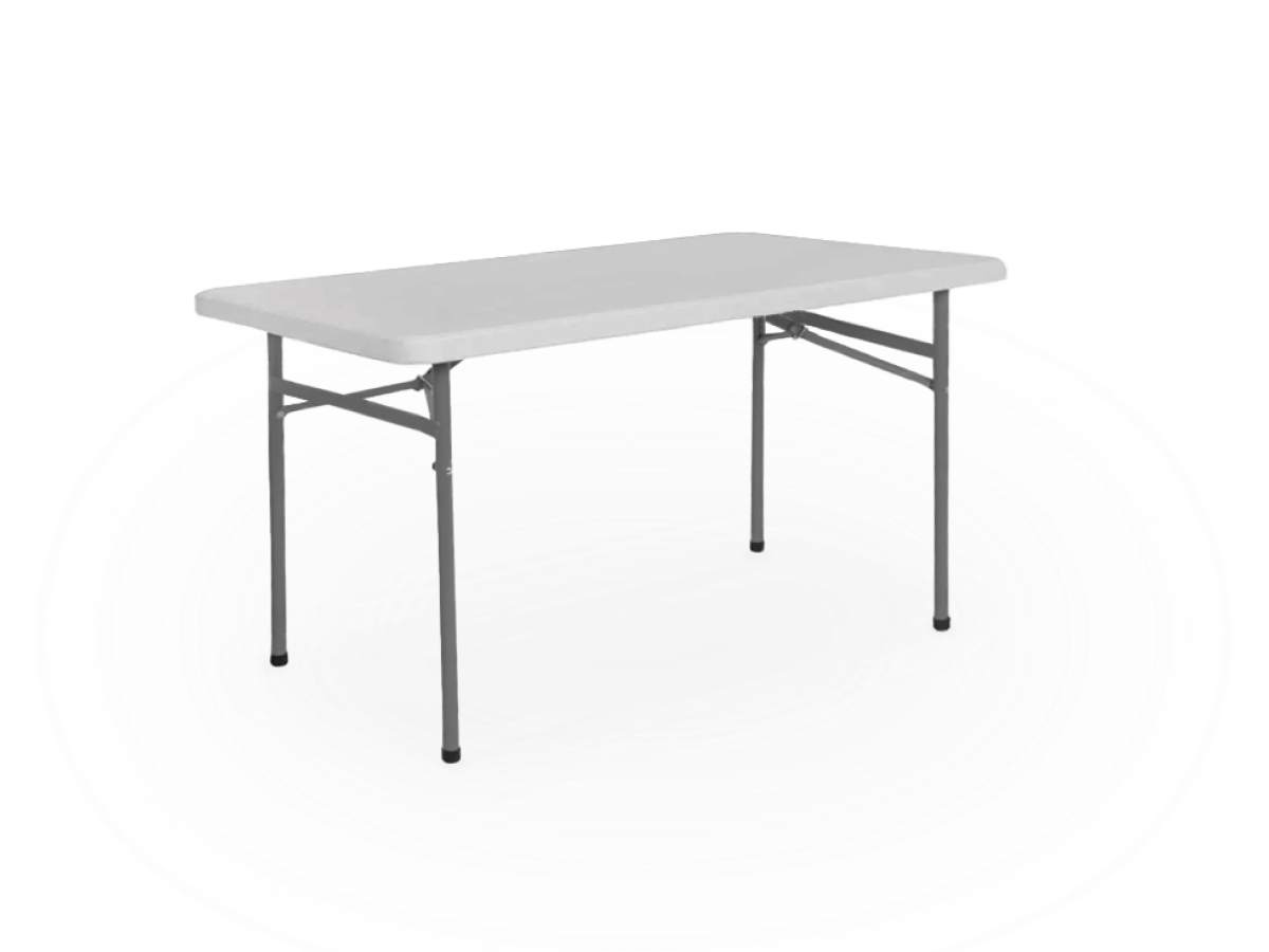 A 4 ft white rectangular folding table