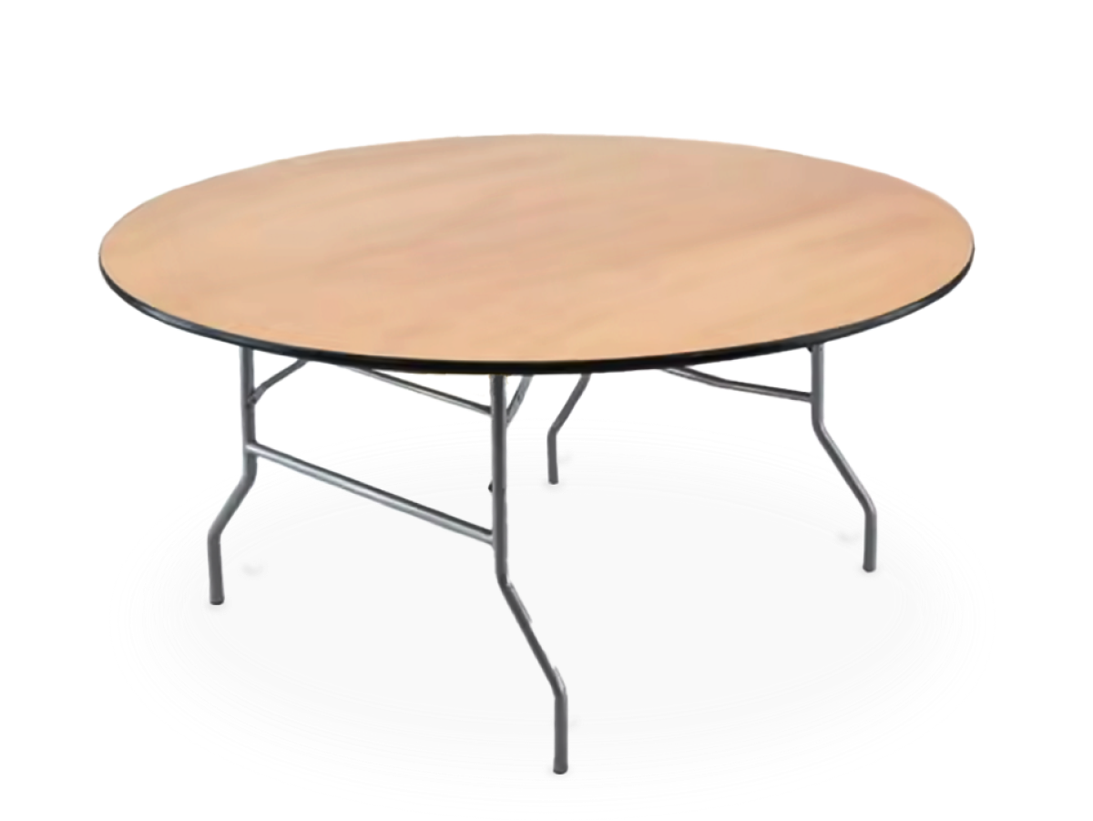 A 60-inch wooden round table perfect for events