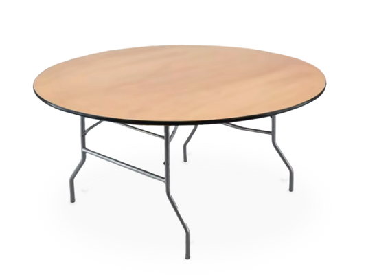 A 60-inch wooden round table perfect for events