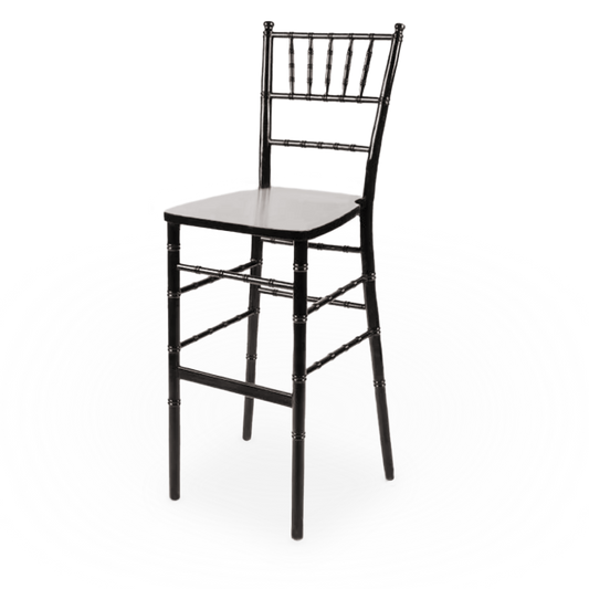 A black Chiavari barstool with a footrest