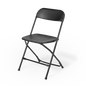 A black folding chair ready for use