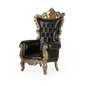 A black and gold throne chair set up at an event