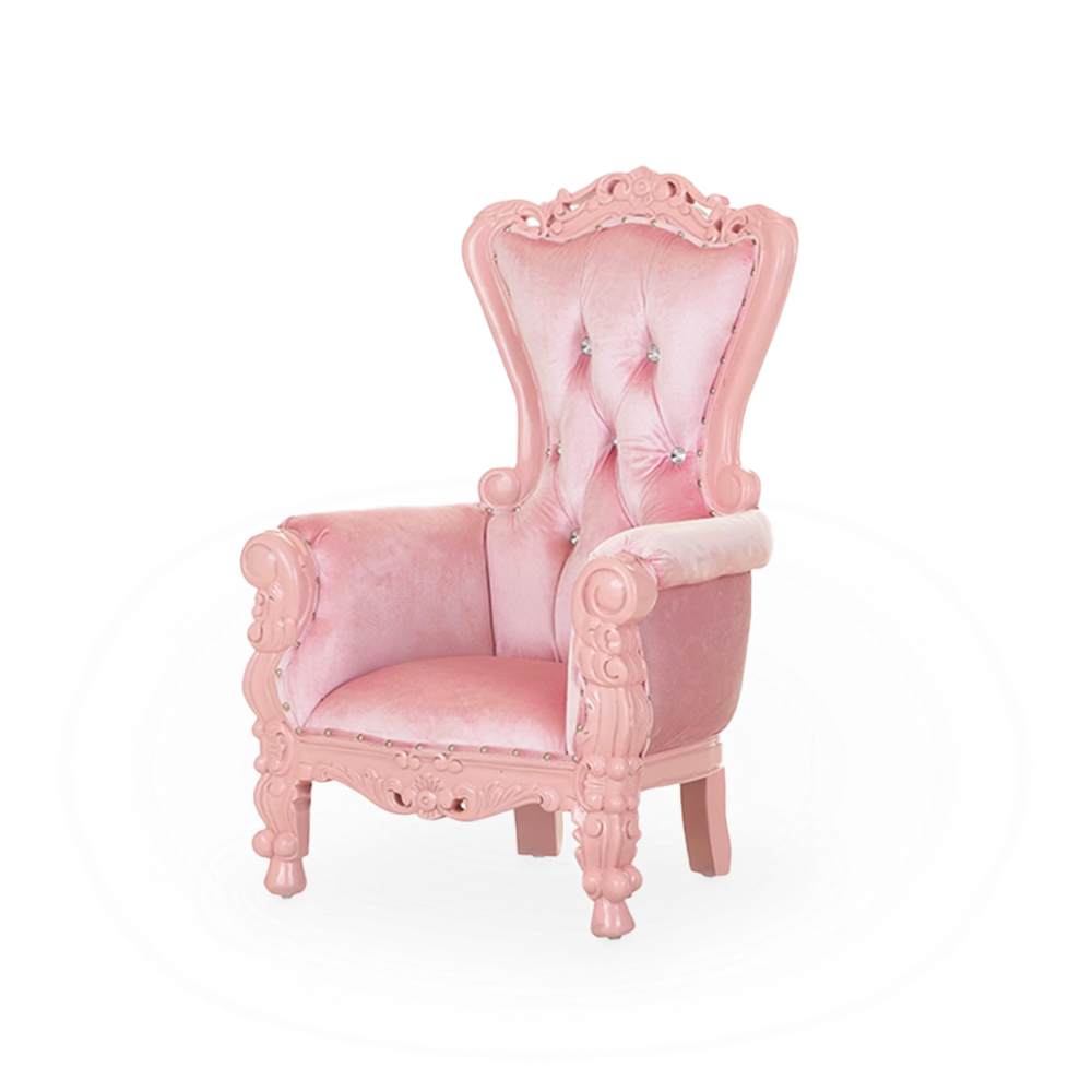 A pink throne chair for children at a party