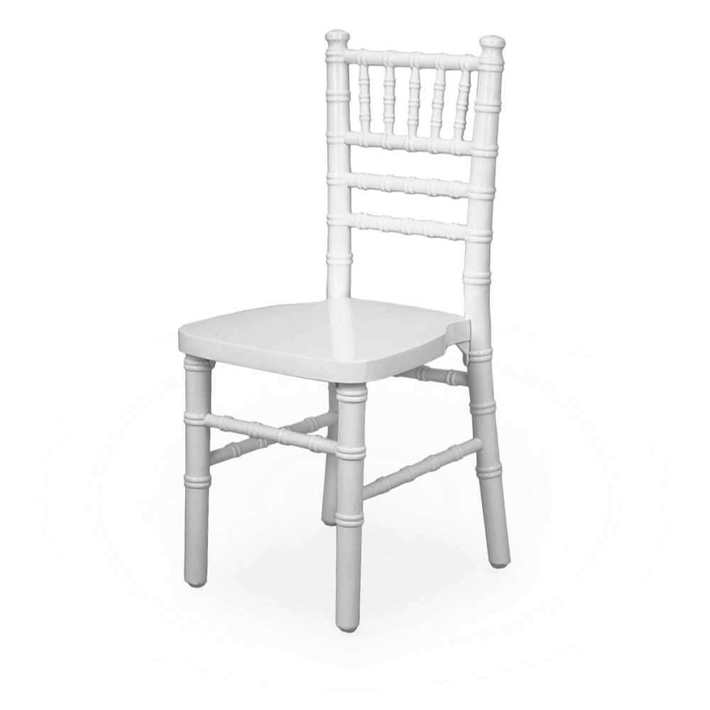 A small white Chiavari chair designed for children