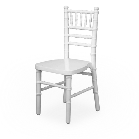 A small white Chiavari chair designed for children