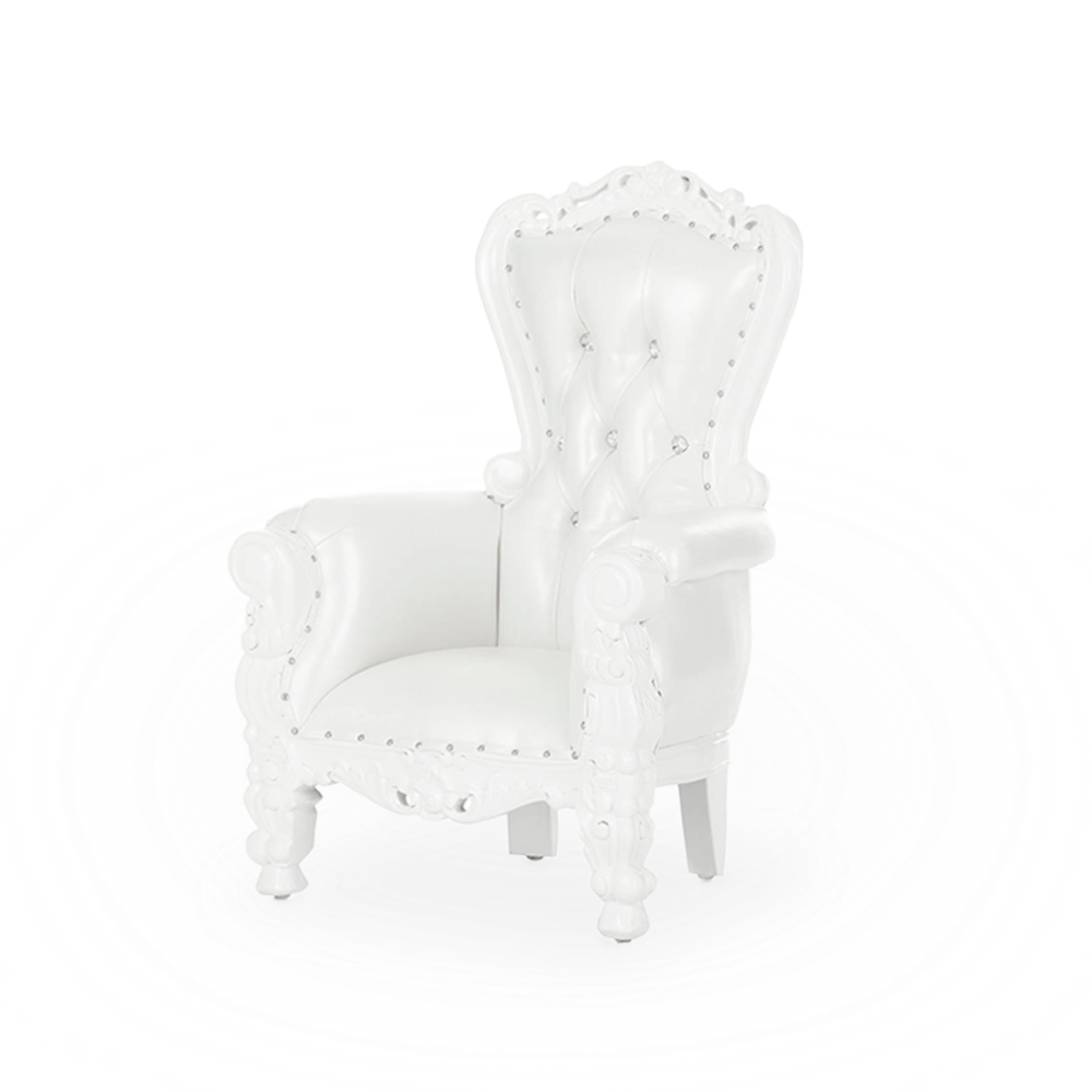 A white throne chair for children at an event