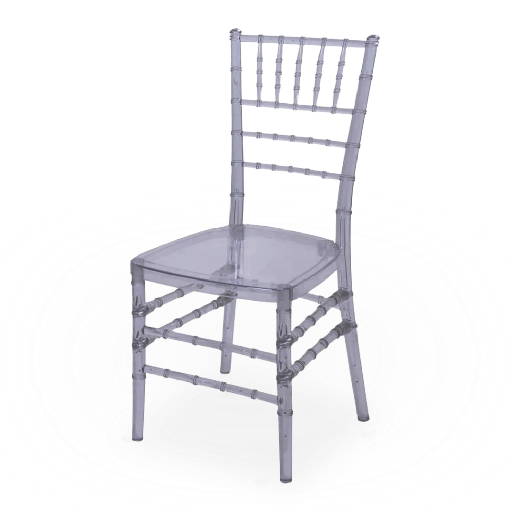 A clear acrylic ghost Chiavari chair at a modern event