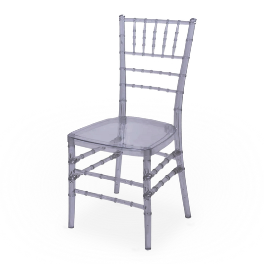 A clear acrylic ghost Chiavari chair at a modern event