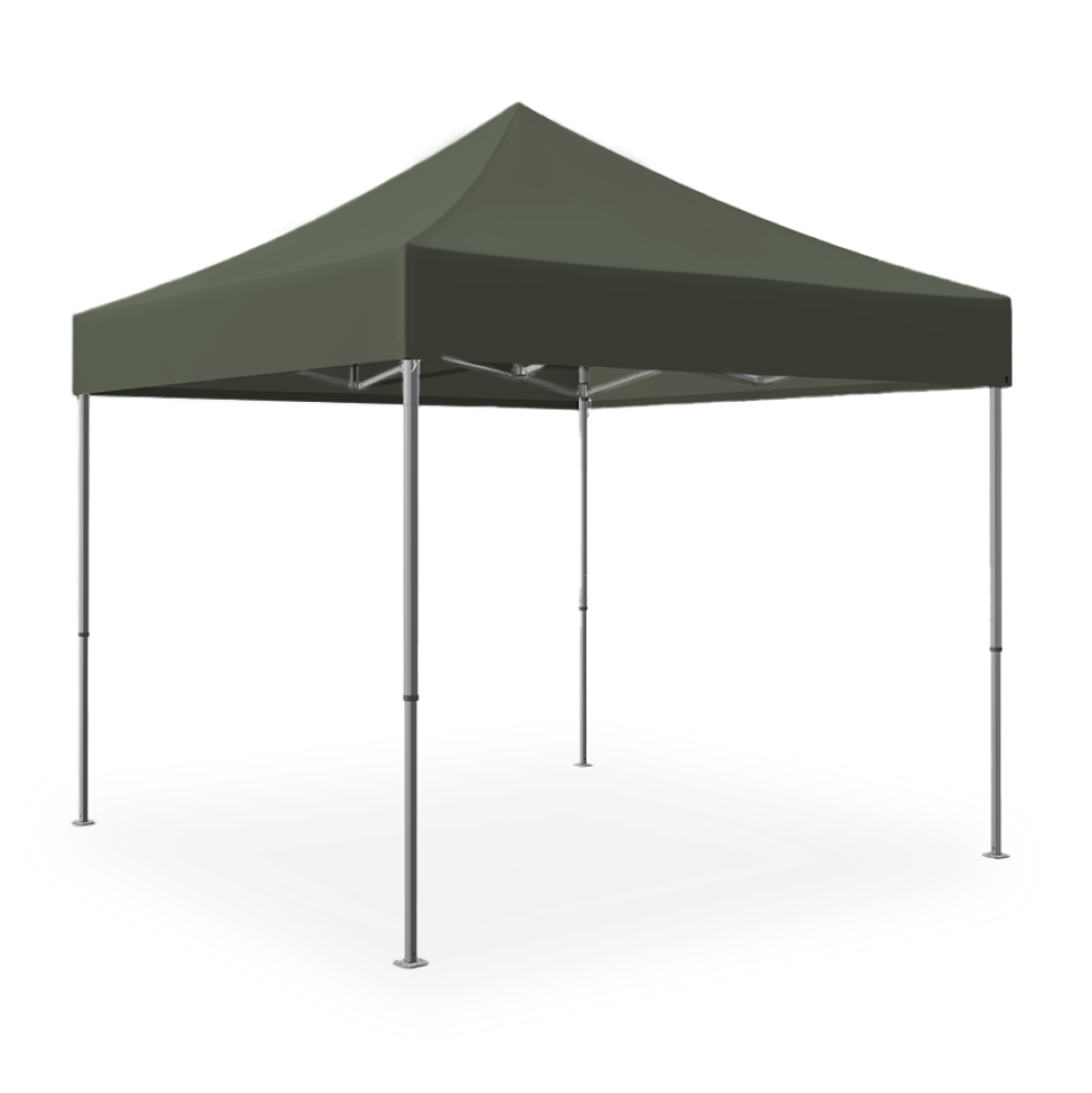 A green 10x10 pop-up tent at an outdoor event