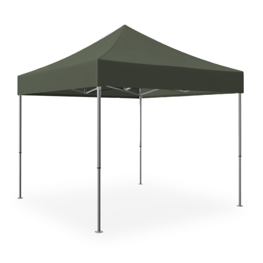 A green 10x10 pop-up tent at an outdoor event