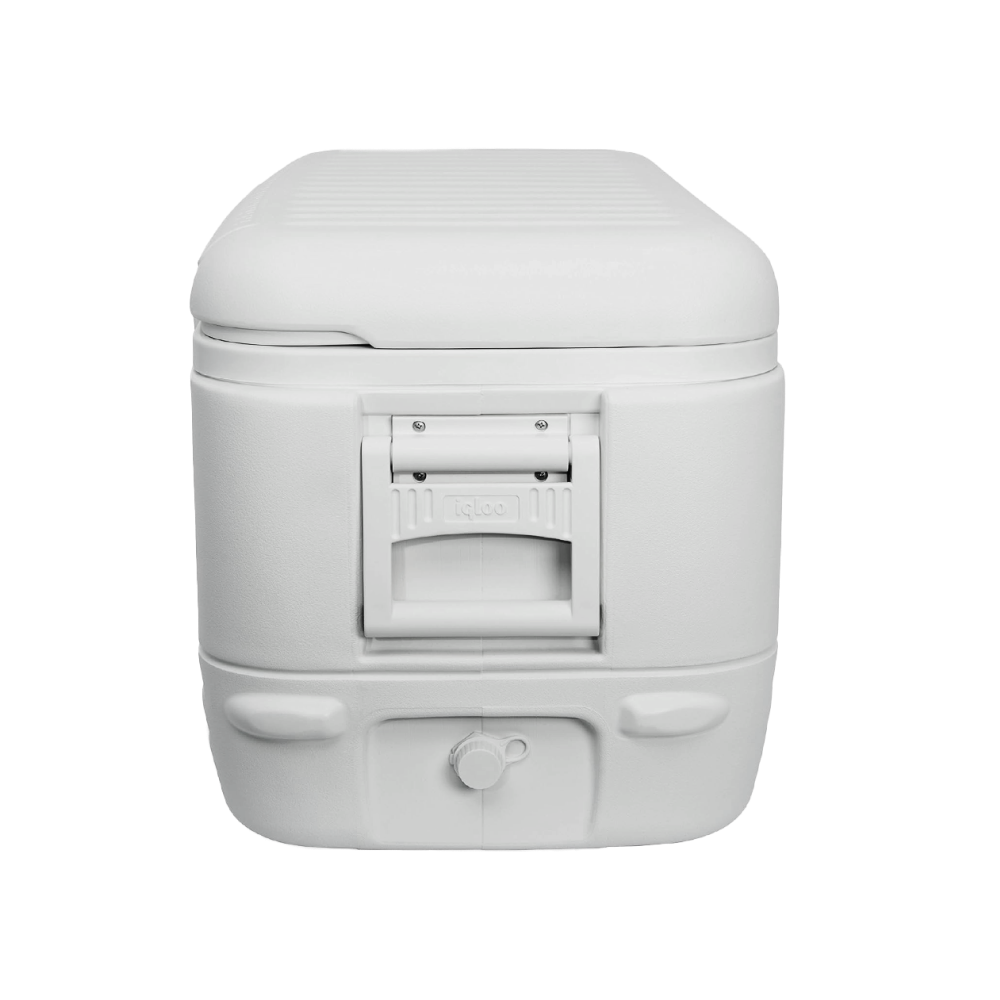 A large white Igloo cooler with a 120-quart capacity