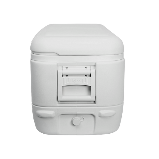 A large white Igloo cooler with a 120-quart capacity