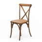 A medium brown wooden crossback chair with a rustic look