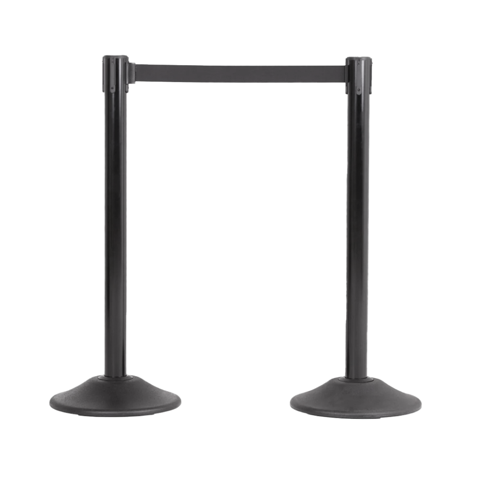 A retractable stanchion with an extendable belt