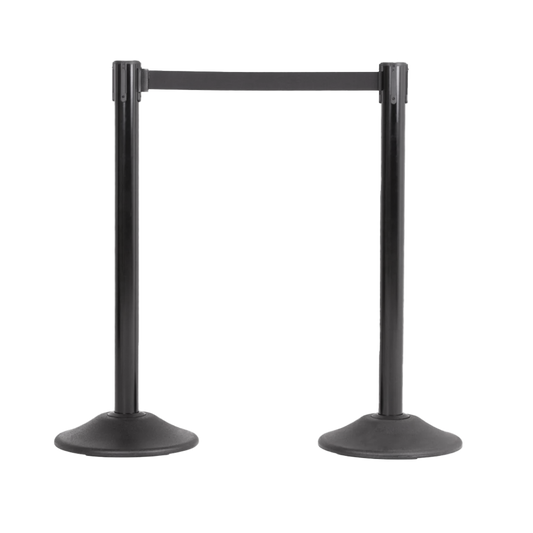 A retractable stanchion with an extendable belt