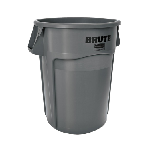 A standard plastic trash bin with a lid