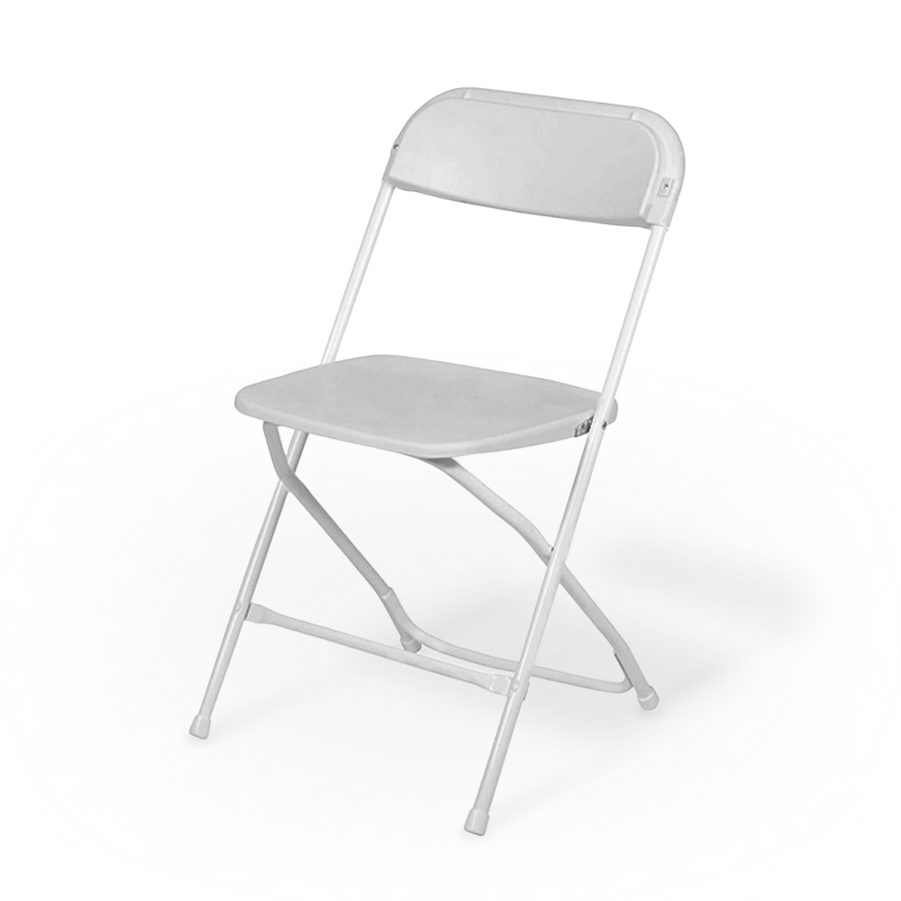 A white folding chair set up for an event