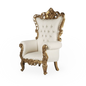 A white and gold throne chair displayed at a wedding